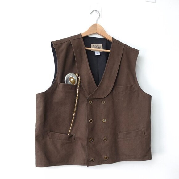 Frontier Classics Vest XL Brown VTG DALVEY Compass Western Cowboy Safari Hunting - Picture 2 of 16